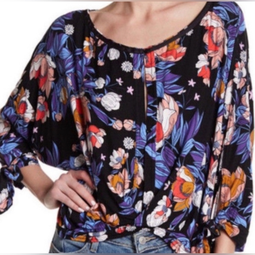 Free People floral print tie sleeve top